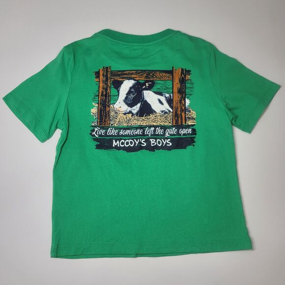 McCoys Boys/Cardin McCoy Green Short Sleeve ‘Gate Open’ Shirt (Size 6) - Picture 2 of 5